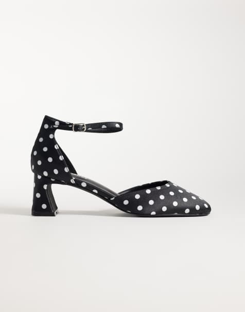 Glamorous heeled mary janes in black and white polka dot - view 1