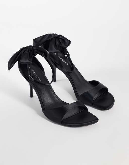 Glamorous heeled sandals with bow back detail in black, 2 of 5