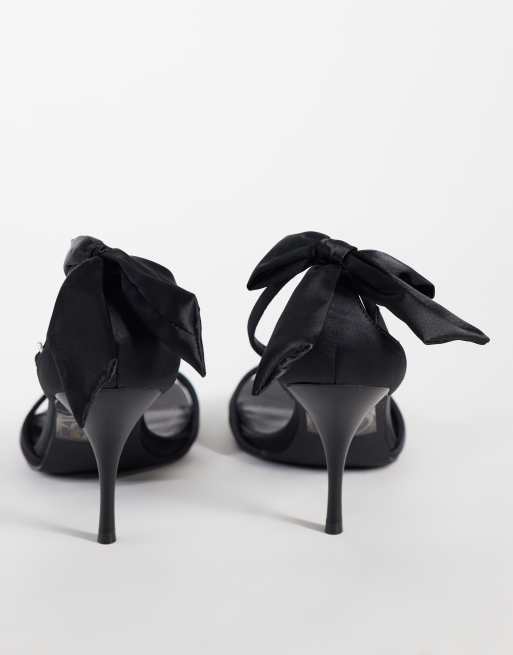 Glamorous heeled sandals with bow back detail in black, 4 of 5