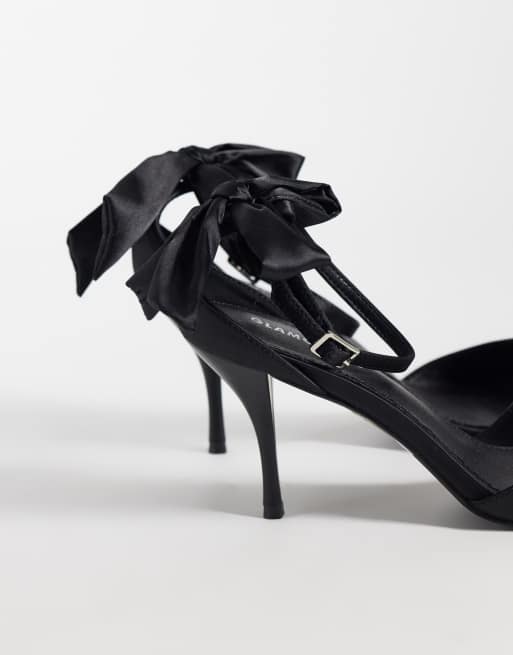 Glamorous heeled sandals with bow back detail in black, 5 of 5