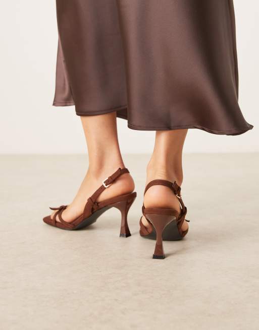 Glamorous heeled sandals with buckle detail in brown faux suede