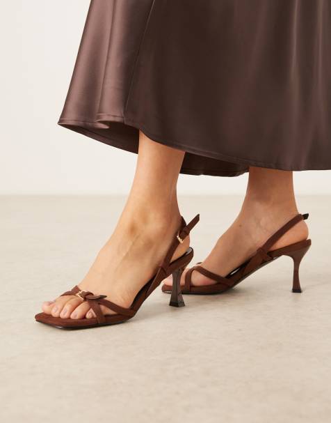 Glamorous heeled sandals with buckle detail in brown suede - view 1