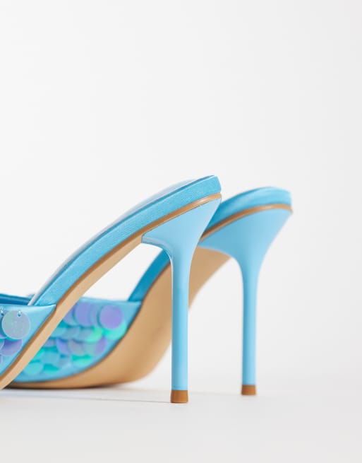 Glamorous heeled sandals with sequins in blue, 3 of 4