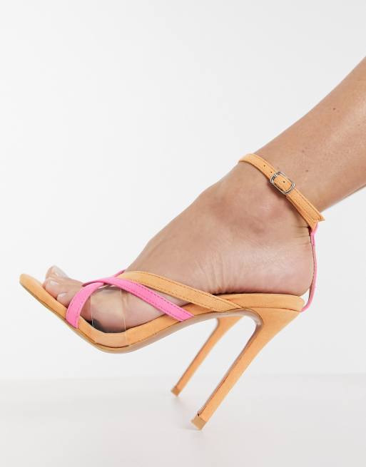 Glamorous heeled strappy stiletto heels in orange