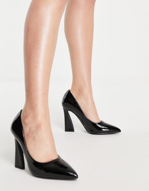 Black patent block heel pumps sale