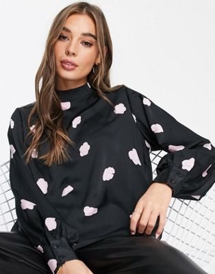 Glamorous high neck blouse in black and pink