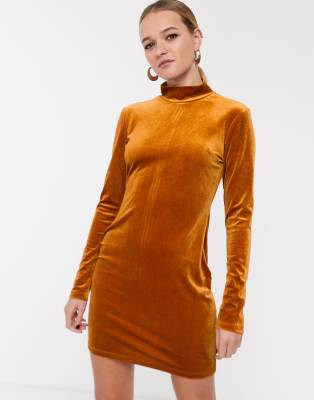 velvet high neck scrunched bodycon dress
