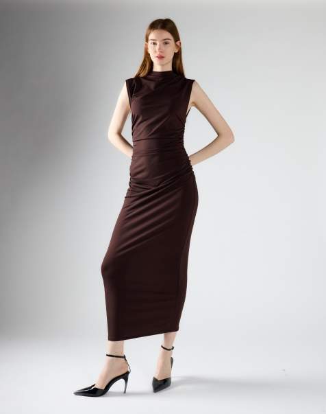 Glamorous High-neck bodycon midi dress in brown - view 1