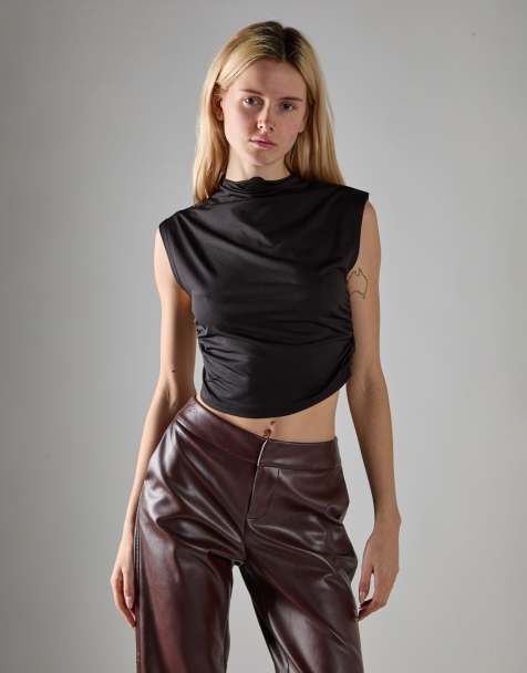 Glamorous High-neck crop-top in black - view 1