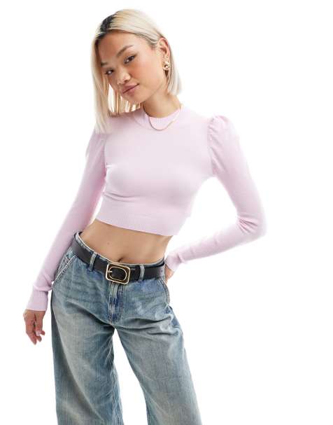Glamorous High neck cropped jumper in soft pink - view 1