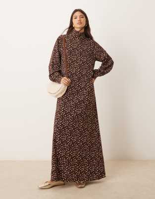 Glamorous high neck maxi dress in brown floral