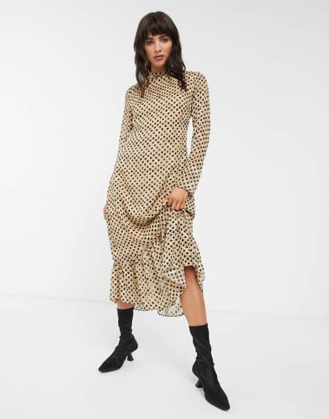 Glamorous high neck maxi dress with peplum hem in jaquard spot