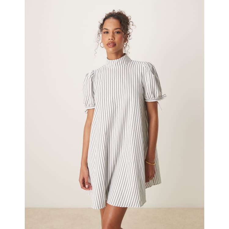 glamorous scoop bow neck volume mini smock dress in stripe lau.maree on LTK