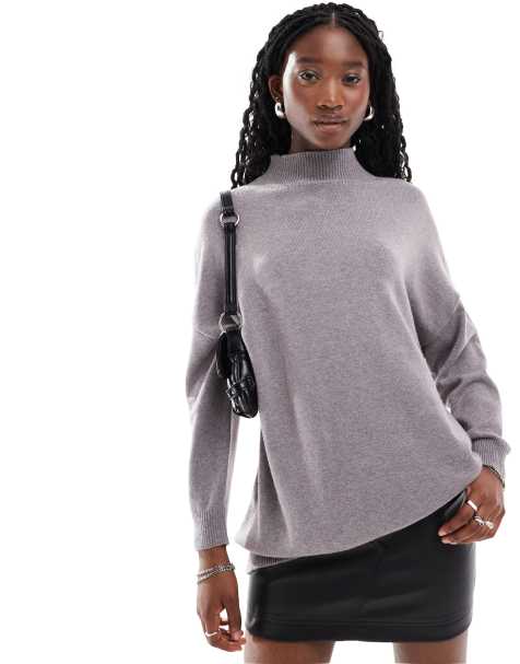 Glamorous high neck oversized slouch jumper in mushroom knit - view 1