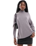 [Glamorous] Glamorous high neck oversized slouch jumper in mushroom knit-Grey 8 Mushroom