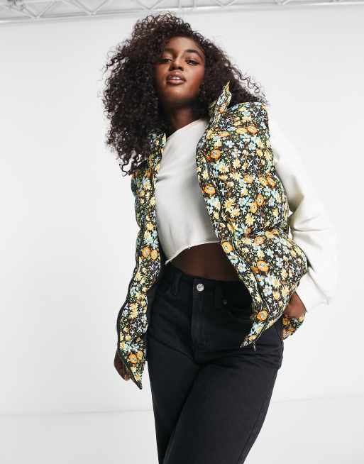 Glamorous high neck puffer gilet in cute floral ASOS