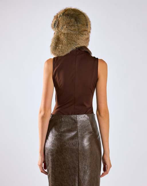Glamorous High neck sleeveless bodysuit in deep brown, 2 of 4