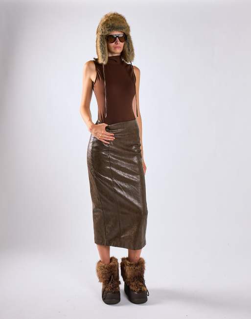 Glamorous High neck sleeveless bodysuit in deep brown, 3 of 4