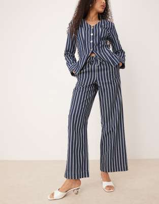 Glamorous High Rise Drawstring Straight Leg Pants In Blue