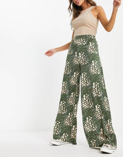 Glamorous high rise wide leg pants in green leopard | ASOS