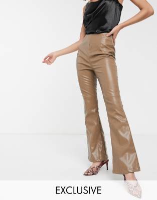 high waisted flare leather pants