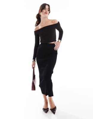 Glamorous High waist knit midaxi skirt in black