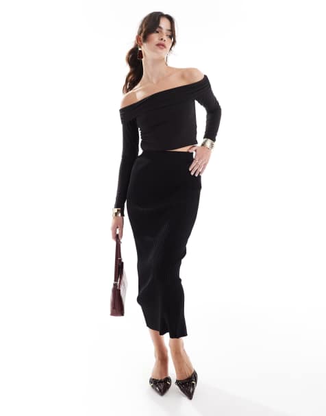 Glamorous high waist knit midaxi skirt in black