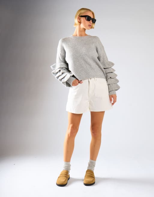 Glamorous High waist rigid denim short in ecru, 2 of 4