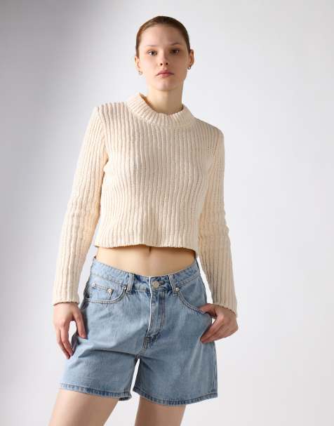 Glamorous High waist rigid denim short in mid blue - view 1