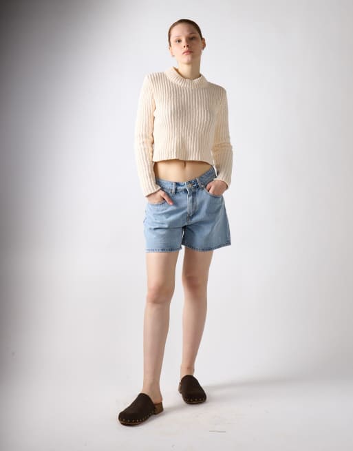 Glamorous High waist rigid denim short in mid blue, 2 of 4