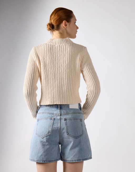 Glamorous High waist rigid denim short in mid blue, 4 of 4