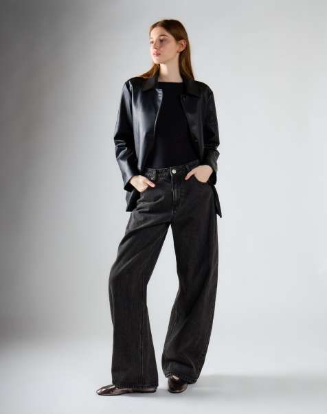 Glamorous High waist wide leg jeans in black vintage wash - view 1