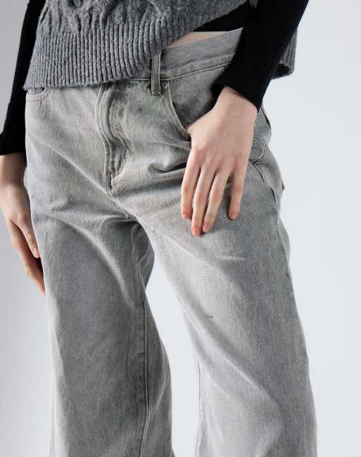 Glamorous High waist wide leg jeans in light grey wash, 2 of 3