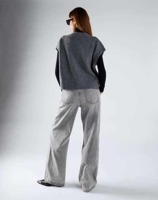 Glamorous High waist wide leg jeans in light grey wash, 3 of 3