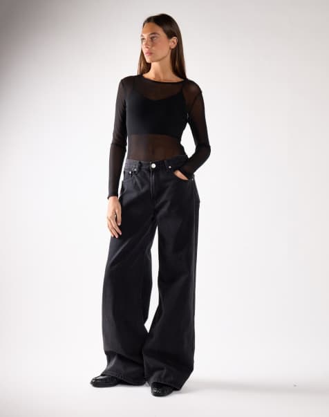 Glamorous High waist wide leg jeans in washed black - view 1