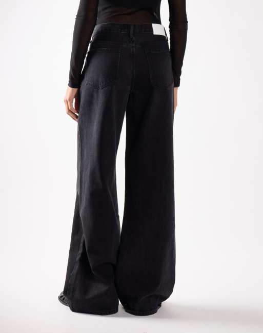 Glamorous High waist wide leg jeans in washed black, 3 of 4