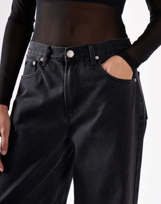 Glamorous High waist wide leg jeans in washed black, 4 of 4