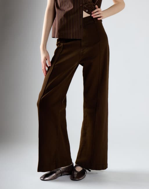 Glamorous High waist wide leg pants in mid brown, 3 of 4