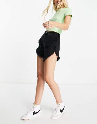 Glamorous high waisted denim shorts in washed black | ASOS