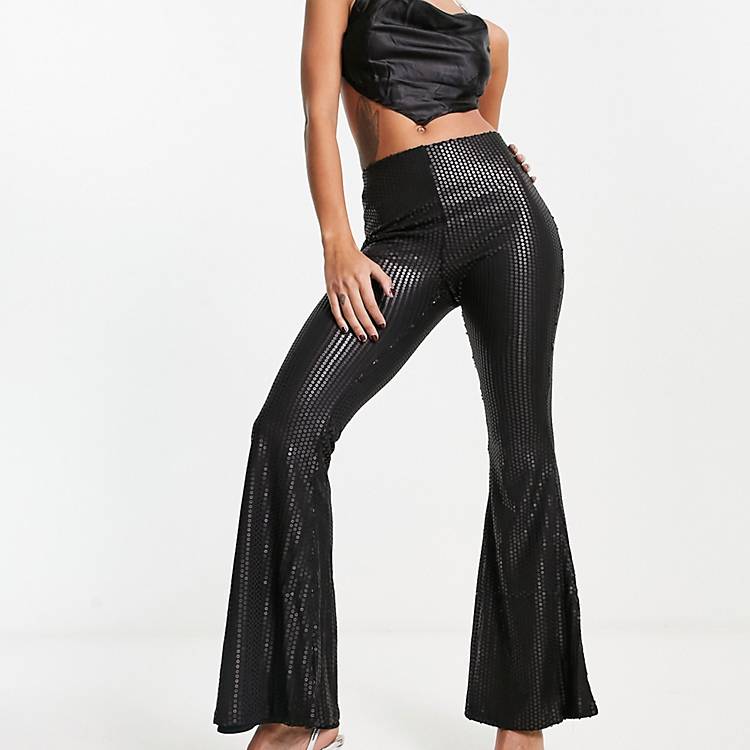 Glamorous high waisted flare pants in matte black sequin - part of a set |  ASOS