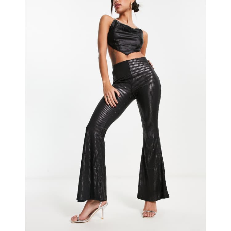 Glamorous high waisted flare pants in matte black sequin - part of a set |  ASOS