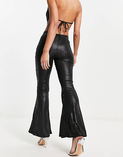 Matte Faux Leather High Waisted Flared Pants