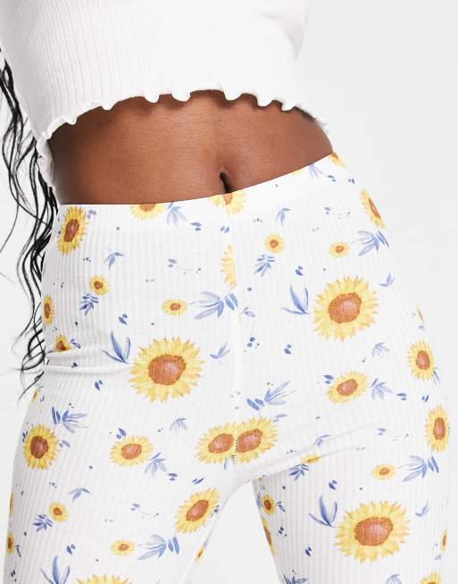 Glamorous high waisted flare pants in sunflower rib (part of a set), 4 of 4