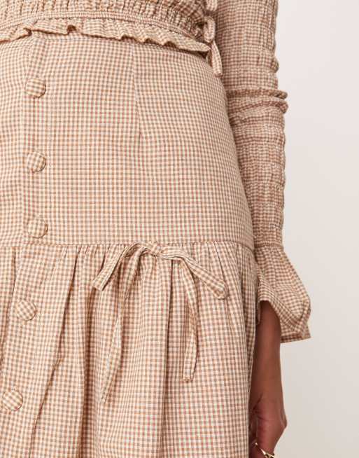 Glamorous high-waisted midi skirt with bow details in light brown check (Part of a set), 5 of 5