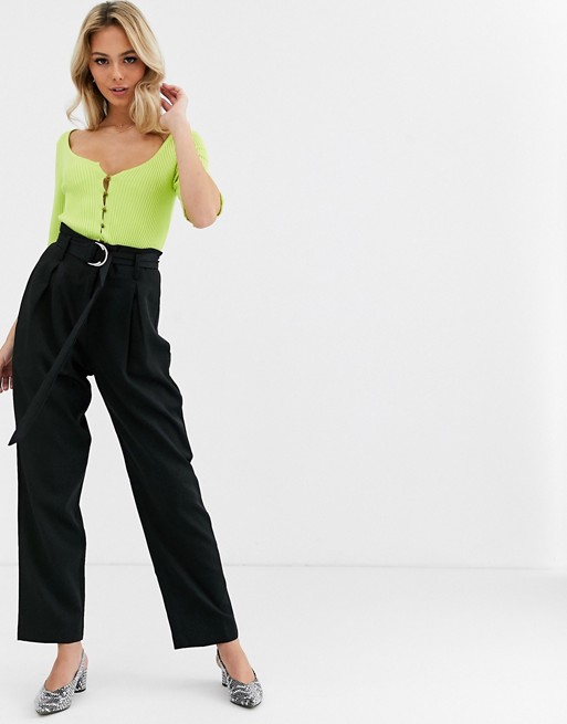 Glamorous high waisted trousers with ring detail belt