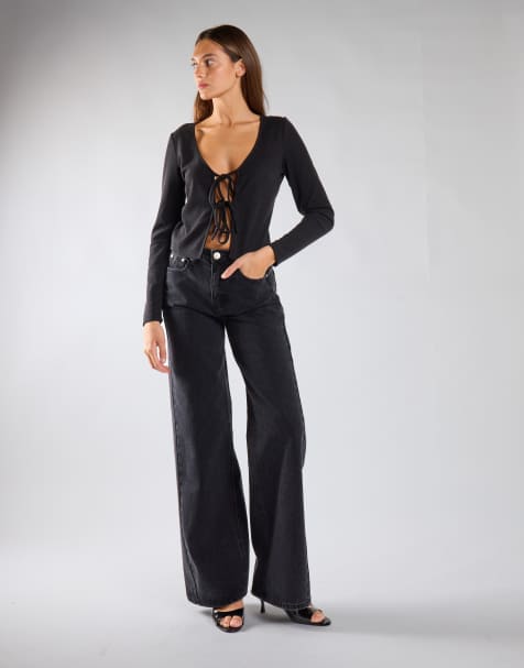 Glamorous High-waisted wide-leg jeans in washed black - view 1