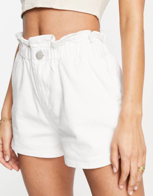 Glamorous - Hvide afslappede højtaljede denimshorts med slids forneden
