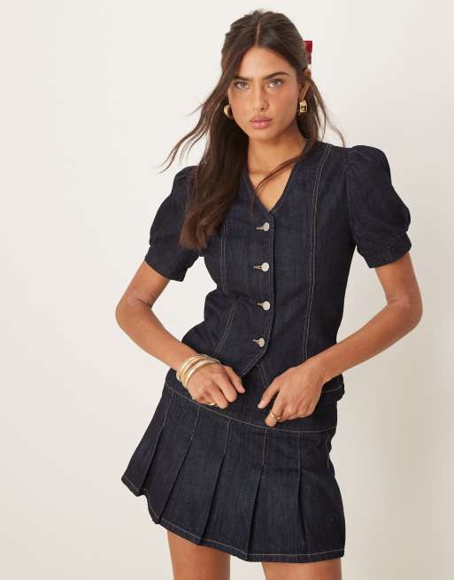 Glamorous – Indigoblå, strukturerad topp i denim, del av set