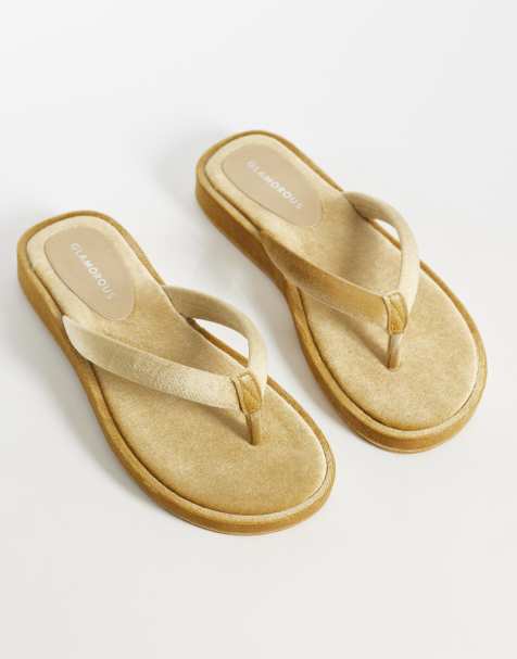 Glamorous - Infradito in velluto color oro - view 1