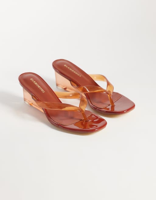 Glamorous - Jelly sandalen met sleehak in bruin, 2 van 4